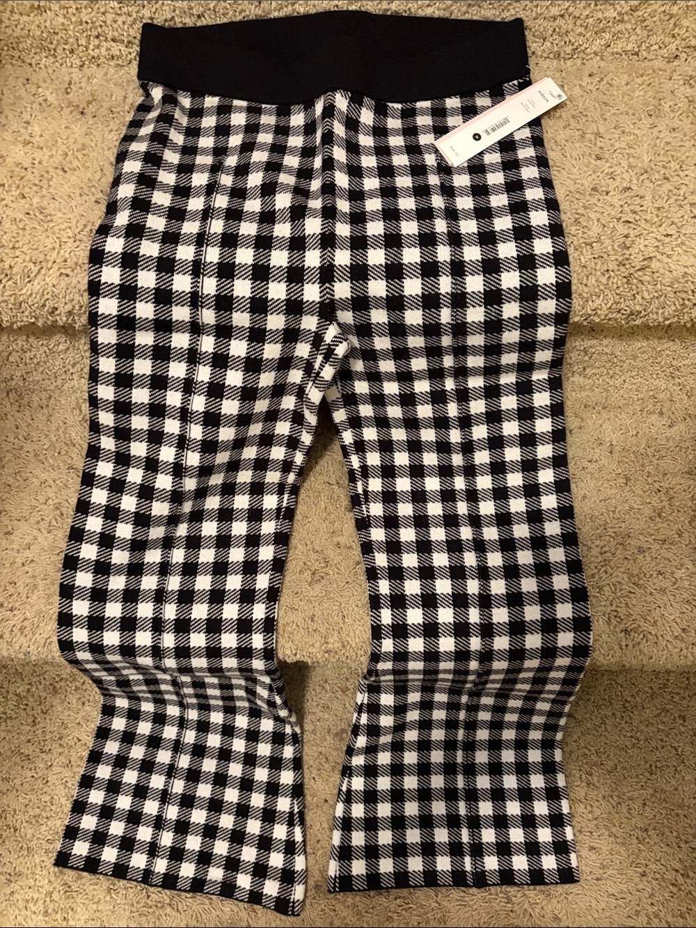 Aqua Black and White Gingham Knit Stretch Flare Pants M